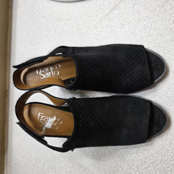 Franco Sarto Black Perforated Peep Toe Heeled Sandals- 7.5 NWOT - Picture 2 of 7